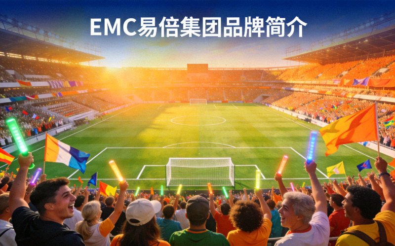 EMC易倍集团品牌简介背景图 - 足球场全景与欢呼的观众